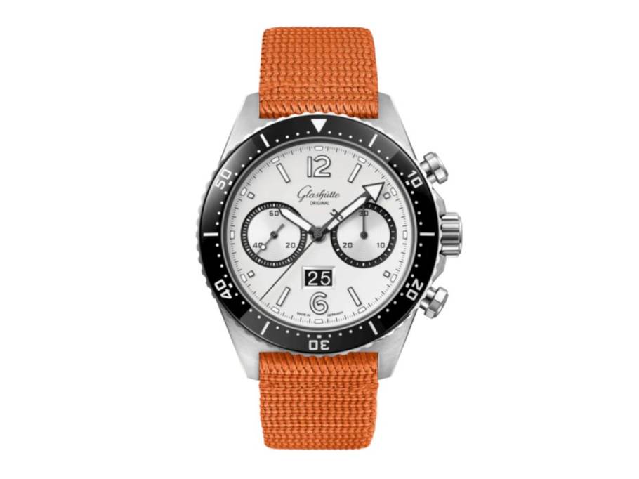 SeaQ  Chronograph Edelstahl Silver Screen Synthetikband orange