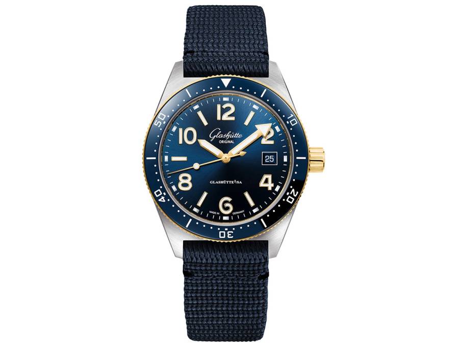 SeaQ Edelstahl blau Stahl Gold Synthetikband