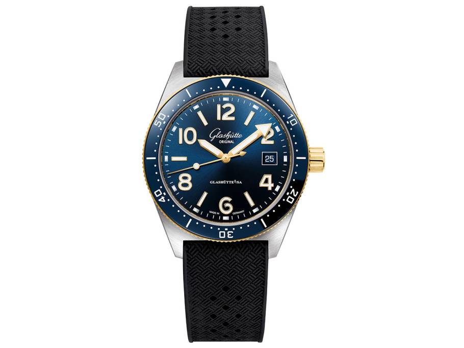 SeaQ Edelstahl blau Stahl Gold Kautschukband Dornschließe