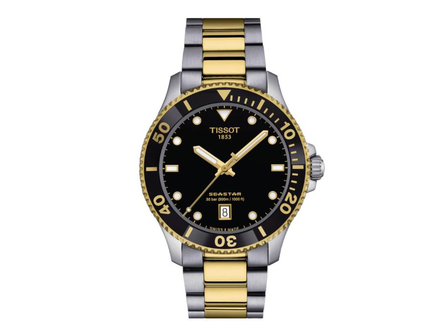  Seastar 1000 Quarz Edelstahl bicolor 40 mm schwarzes Zifferblatt Metallband bicolor