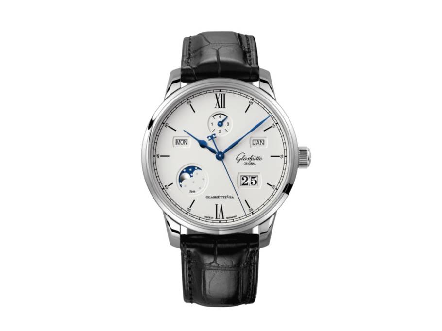 Senator Excellence Ewiger Kalender Automatik Edelstahl silberweißes Zifferblatt schwarzes Lederband