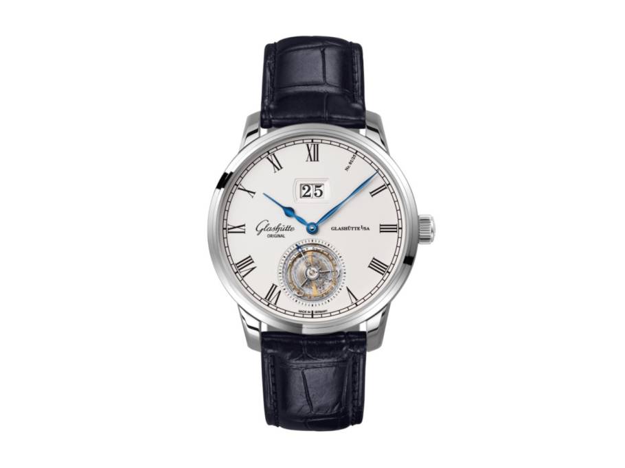  Senator Alfred Helwig Tourbillon Automatik Weißgold 42mm weißes Zifferblatt blaues Lederband Limited Edition