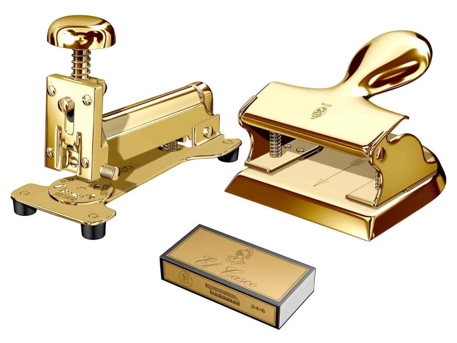 Geschenkset Locher und Tischhefter vergoldet