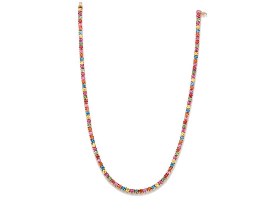 Tennis Flex  Collier rundum Saphire Regenbogen Rotgold
