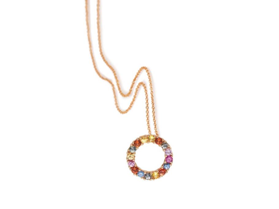 Tennis Flex  Collier rundum Saphire Regenbogen Rotgold