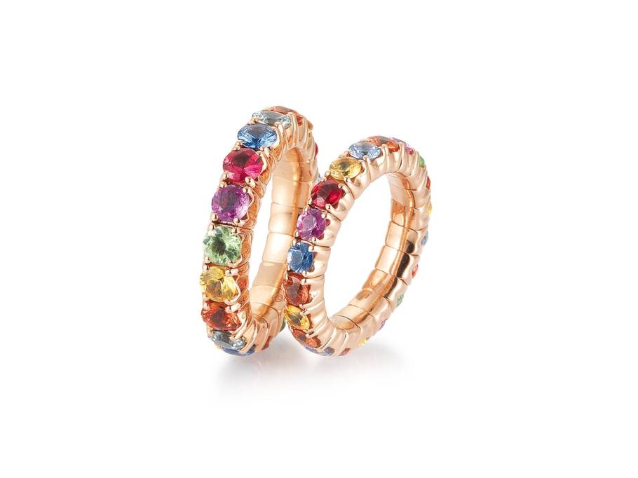 Tennis Flex  Ring rundum bunte Saphire Rotgold