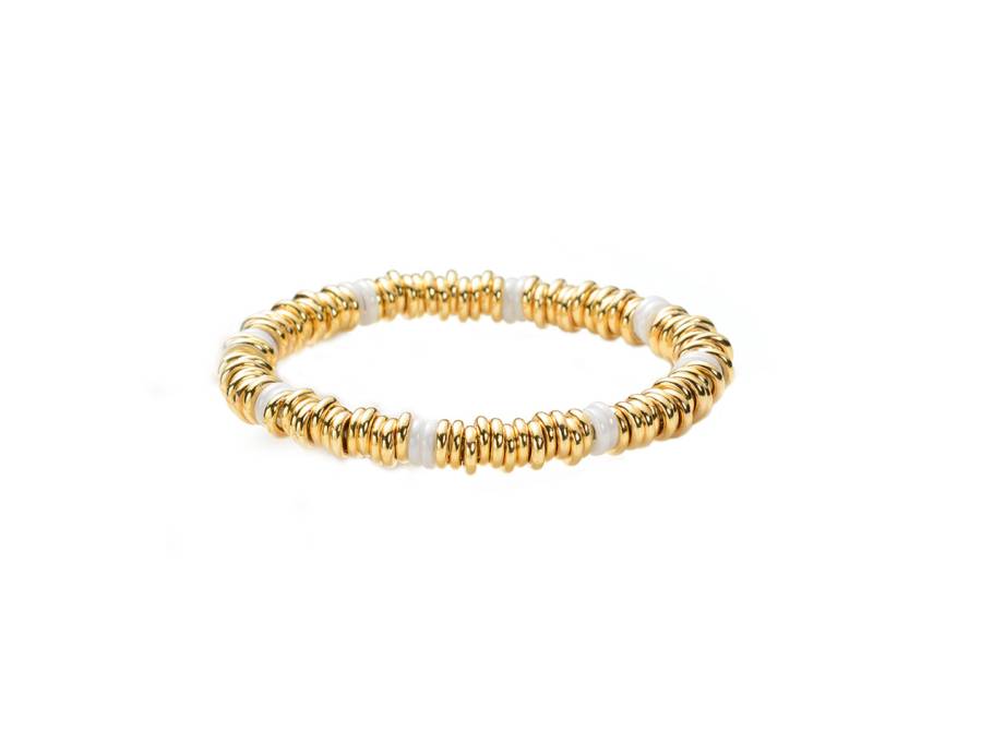 Keramik Flex Loop Armband Gelbgold mit weißen Keramik Loops
