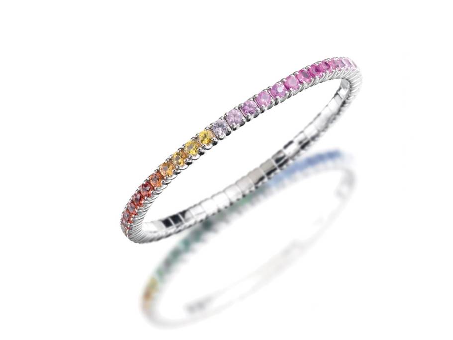 Tennis Flex  Armband rundum Saphire Regenbogen Weißgold
