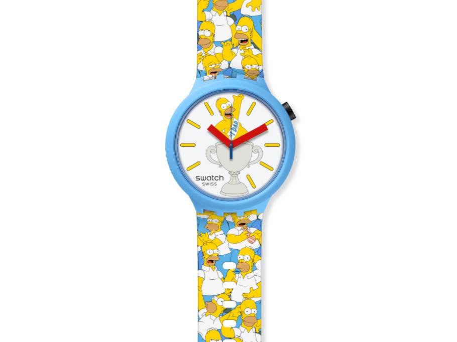 Big Bold Biosourced "The Simpsons Collection - Best.Dad.Ever" Quarz Bio-Kunststoff 47mm weißes Zifferblatt blaues Silikonband SB05Z100