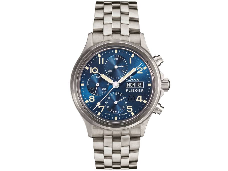 358 Sa Flieger B E Klassischer Chronograph blaues Zifferblatt Edelstahlband 5-gliedrig