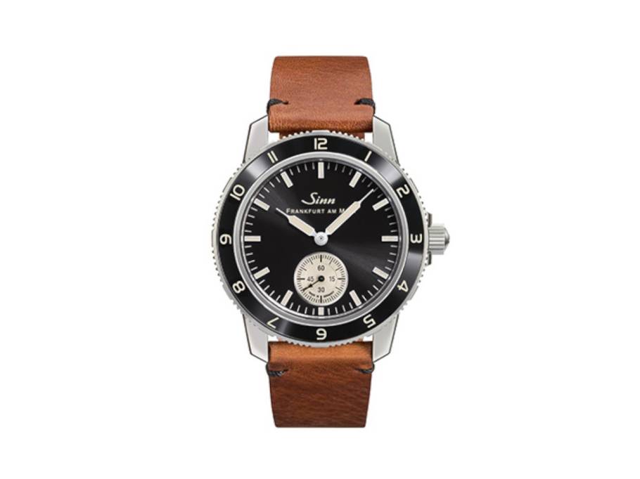 104 Klassik 12 Automatik Edelstahl 41mm schwarzes Zifferblatt braunes Lederband