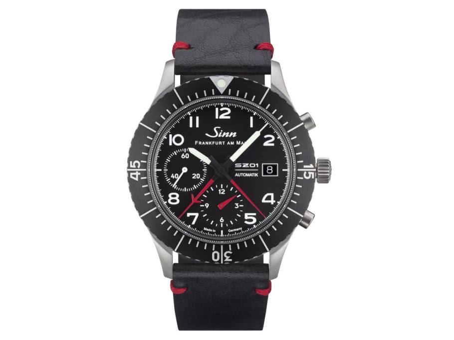 156.1 Fliegerchronograph Edelstahl schwarz mit Vintagelederband 