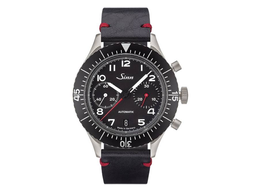 158 Bicompax Chronograph Edelstahl schwarz Vintagelederband schwarz Limited Edition