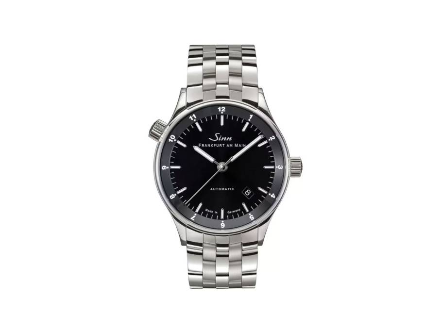 6068 Frankfurter Finanzplatzuhr Automatik Edelstahl 38,5mm schwarzes Zifferblatt Metallband