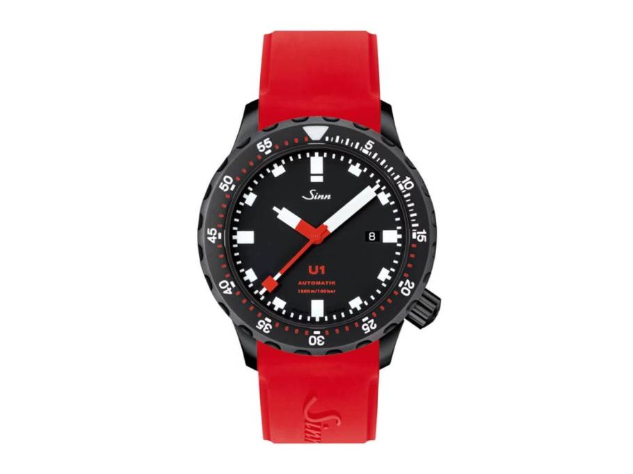 U1 S Automatik U-Boot-Stahl Edelstahl 44mm schwarzes Zifferblatt rotes Silikonband