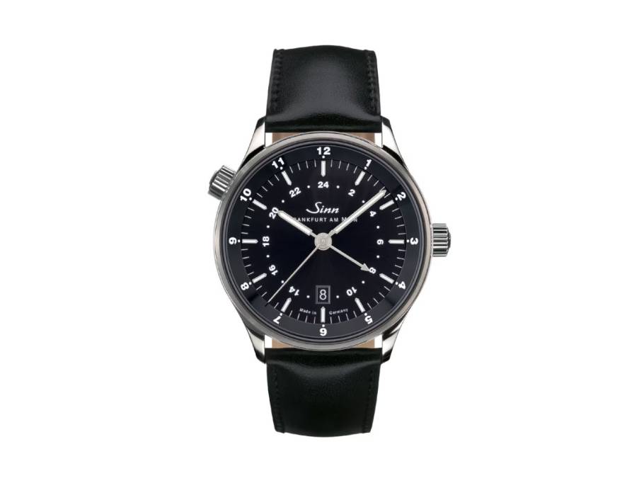 6096 Frankfurter Weltzeituhr Automatik Edelstahl 41,5mm schwarzes Zifferblatt schwarzes Lederband