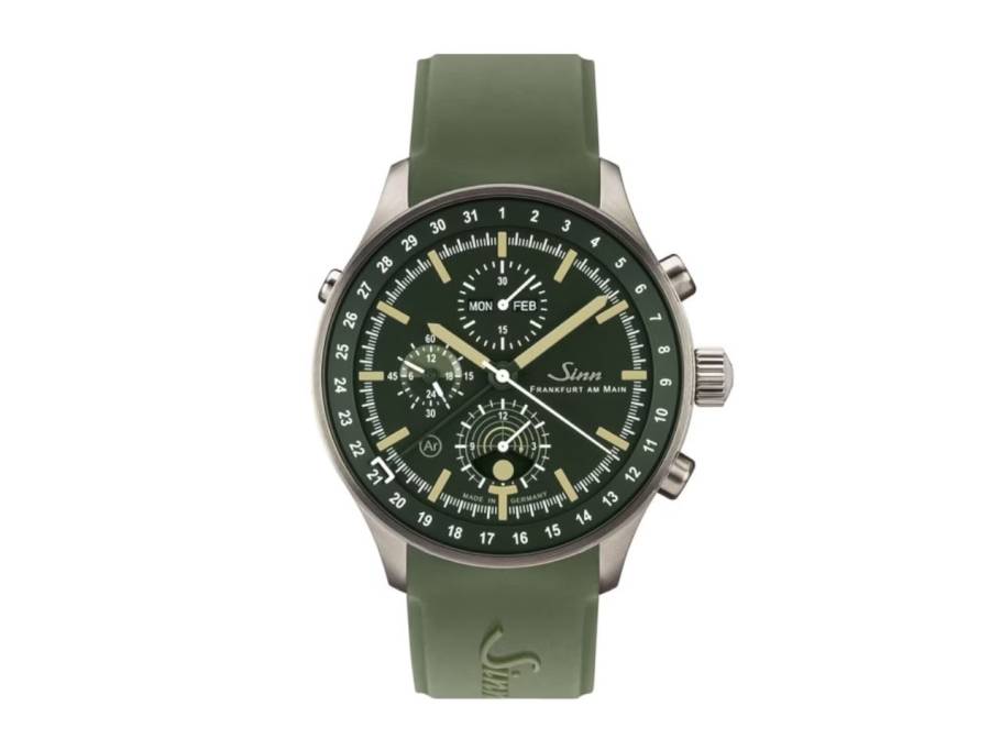 Jagduhr 3006 Chronograph Automatik Edelstahl 44mm grünes Zifferblatt grünes Silikonband