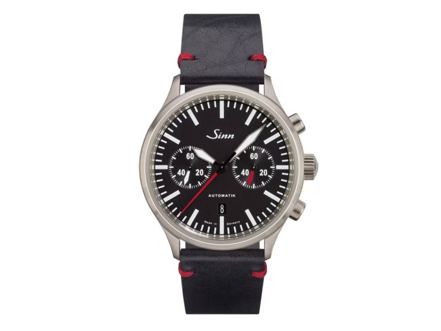 936 Chronograph Automatik Edelstahl 43mm schwarzes Zifferblatt schwarzes Lederband