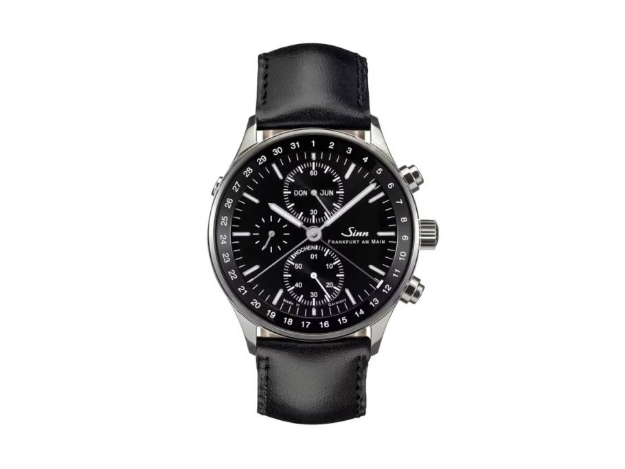 6052 Frankfurter Finanzplatzuhr Automatik Edelstahl 41,5mm schwarzes Zifferblatt schwarzes Lederband