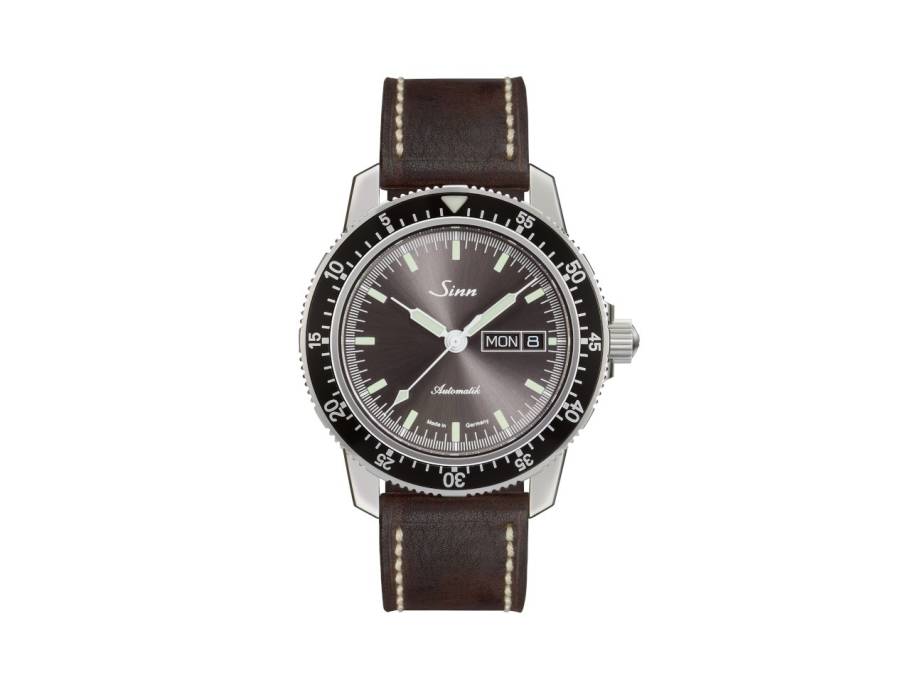 104 St Sa I A Automatik Edelstahl 41mm graues Zifferblatt braunes Lederband
