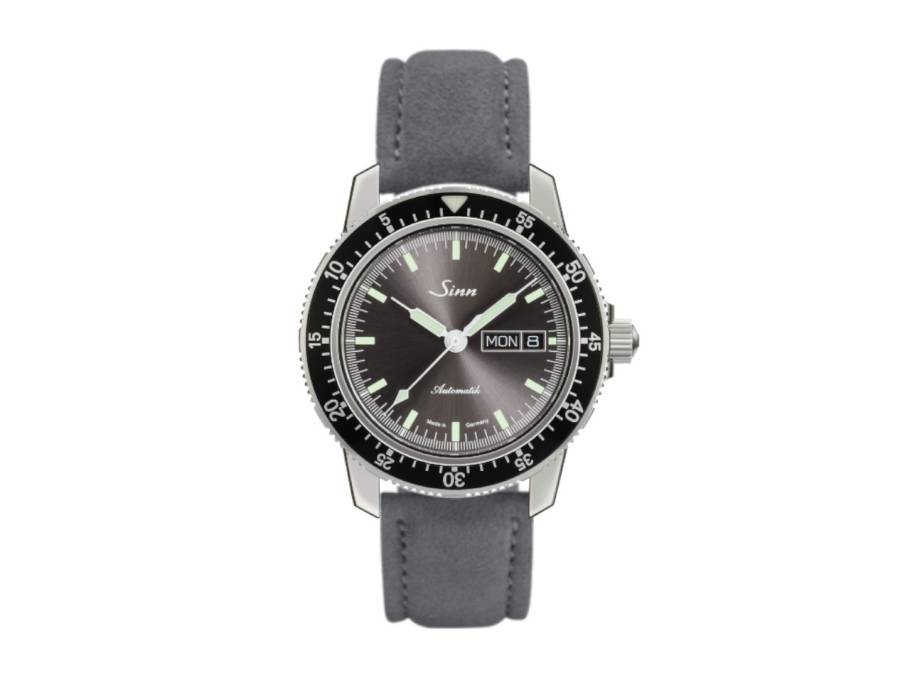 104 St Sa I A Automatik Edelstahl 41mm graues Zifferblatt graues Lederband