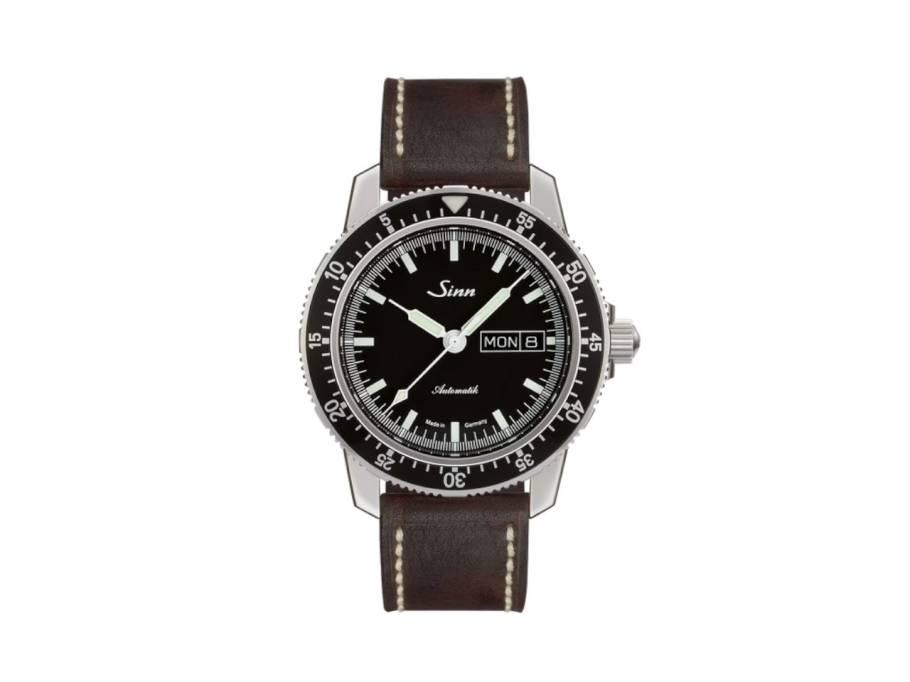 104 St Sa I Automatik Edelstahl 41mm schwarzes Zifferblatt graues Lederband