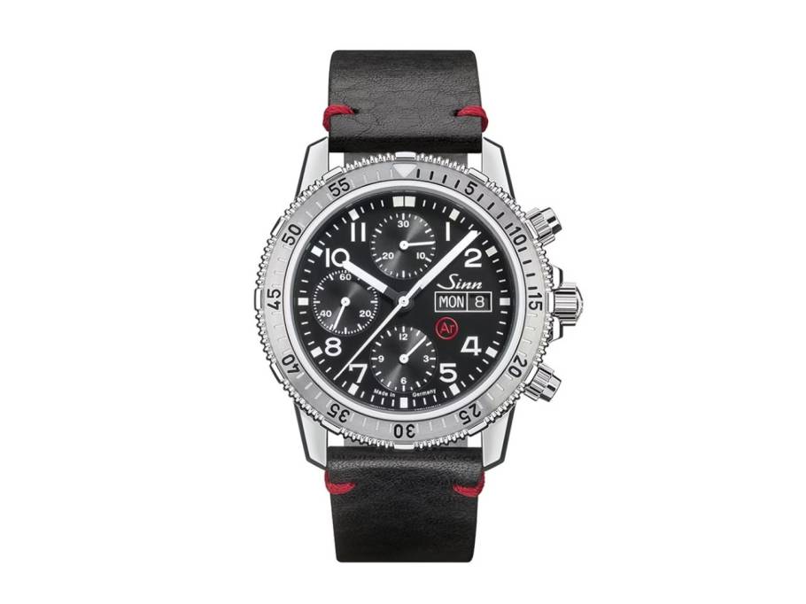 206 St Ar Taucherchronograph Automatik Edelstahl 43mm schwarzes Zifferblatt schwarzes Lederband