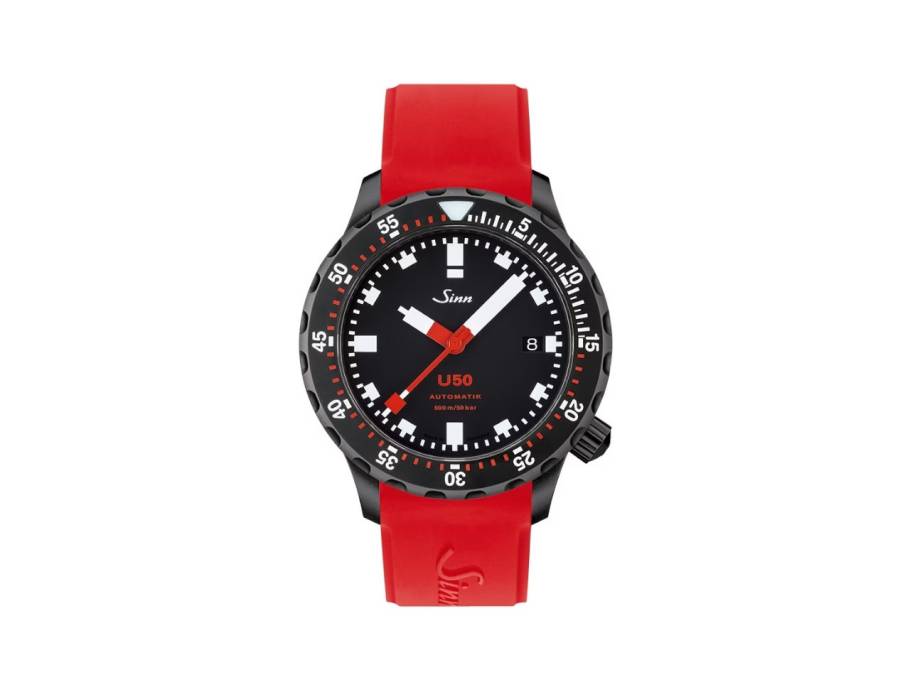U50 S Taucheruhr Automatik U‑Boot‑Stahl 41mm schwarzes Zifferblatt rotes Silikonband