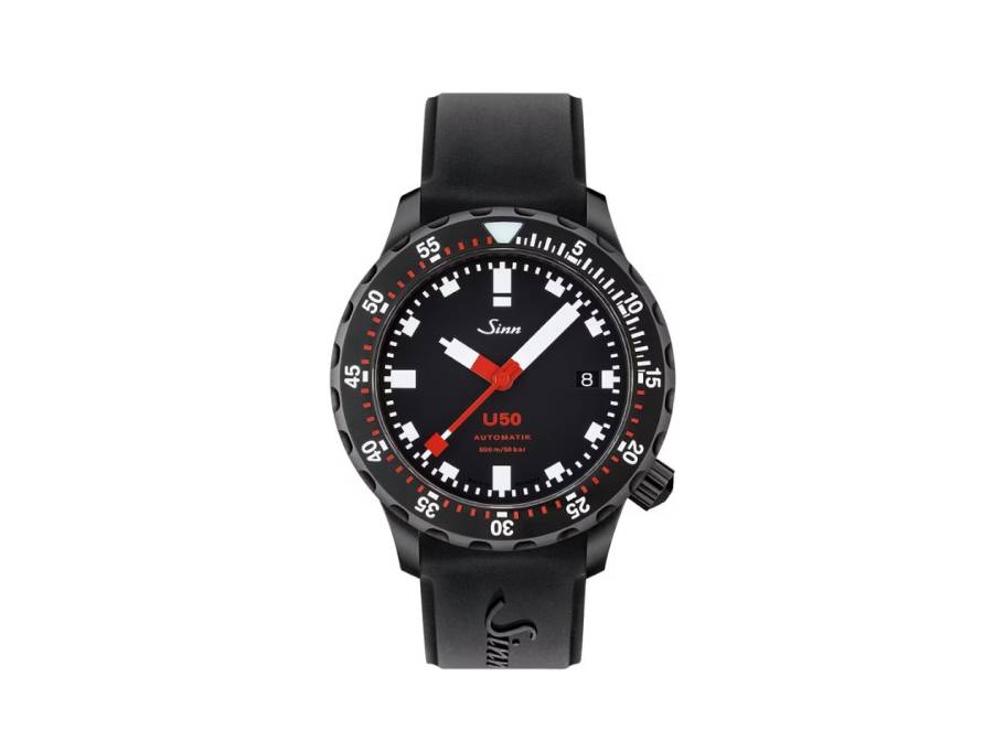 U50 S Taucheruhr Automatik U‑Boot‑Stahl 41mm schwarzes Zifferblatt schwarzes Silikonband