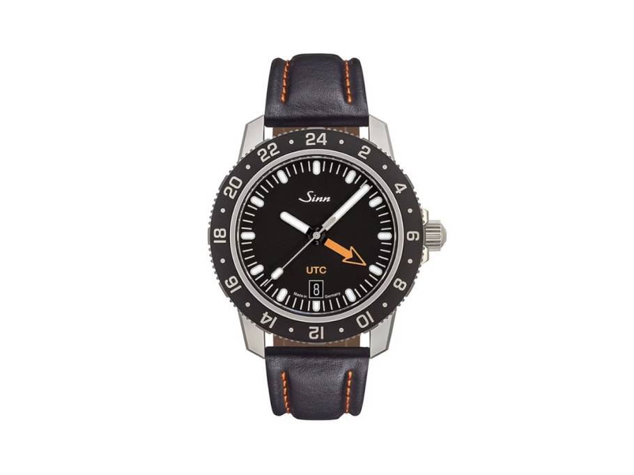 105 St Sa UTC Automatik Edelstahl 41mm schwarzes Zifferblatt schwarzes Lederband