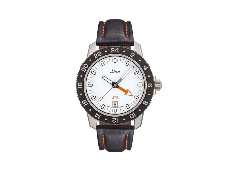 105 St Sa W UTC Automatik Edelstahl 41mm weißes Zifferblatt schwarzes Lederband