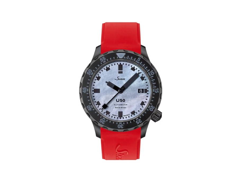 U50 S Taucheruhr Automatik U‑Boot‑Stahl 41mm Perlmuttzifferblatt rotes Silikonband