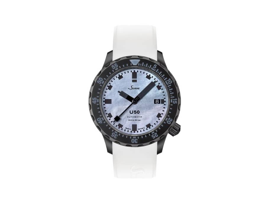 U50 S Taucheruhr Automatik U‑Boot‑Stahl 41mm Perlmuttzifferblatt weißes Silikonband