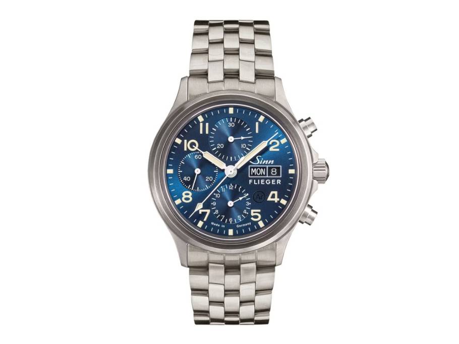 358 Sa Flieger B E Chronograph Automatik Edelstahl 42mm blaues Zifferblatt Metallband