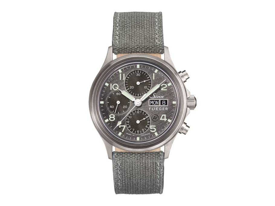 358 Sa Flieger DS Chronograph Automatik Edelstahl 42mm graues Zifferblatt graues Textilband