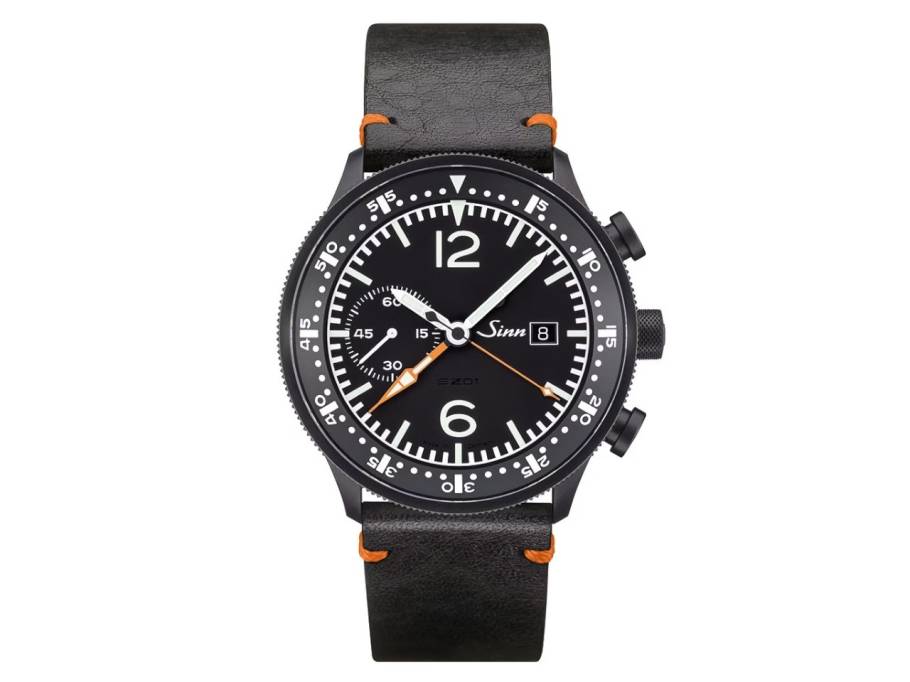 717 Bordchronograph Automatik Edelstahl 45mm schwarzes Zifferblatt schwarzes Lederband