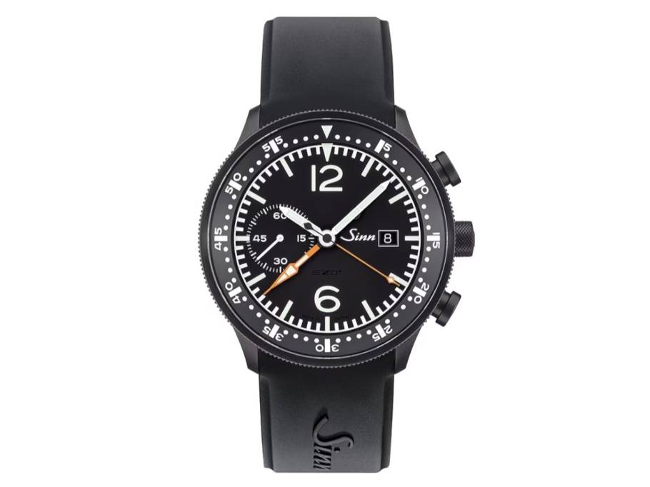 717 Bordchronograph Automatik Edelstahl 45mm schwarzes Zifferblatt schwarzes Silikonband