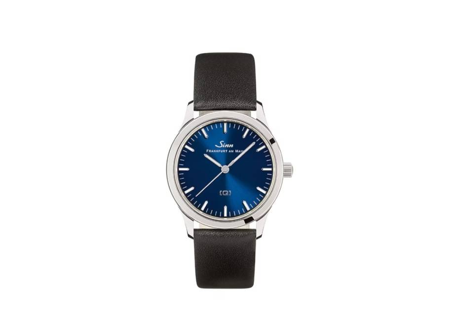 434 St B Quarz Edelstahl 34mm blaues Zifferblatt schwarzes Lederband