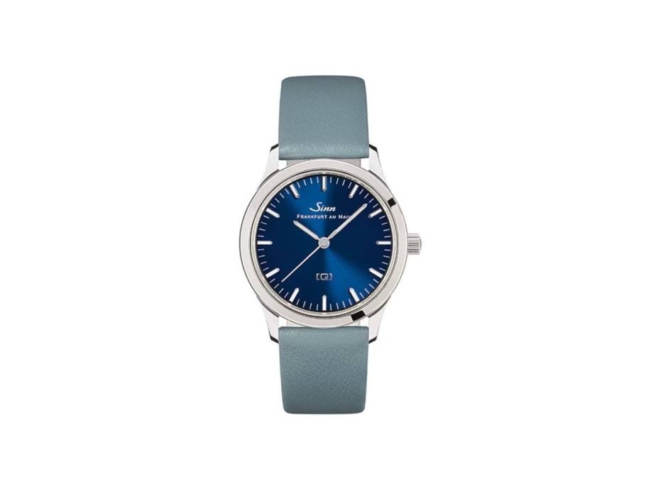 434 St B Quarz Edelstahl 34mm blaues Zifferblatt blaues Lederband