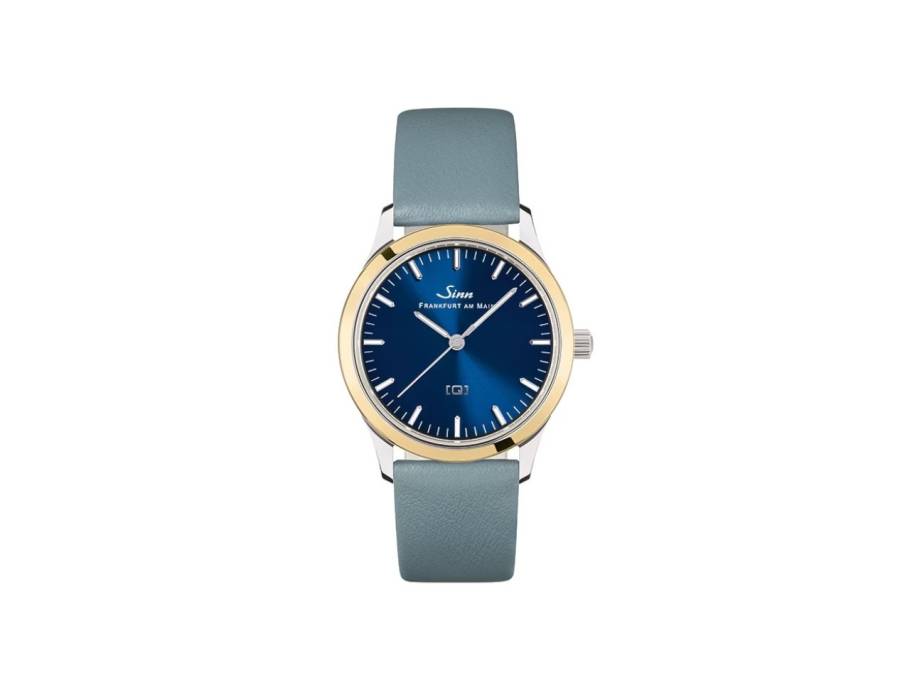 434 St GG B Quarz Edelstahl 34mm blaues Zifferblatt blaues Lederband