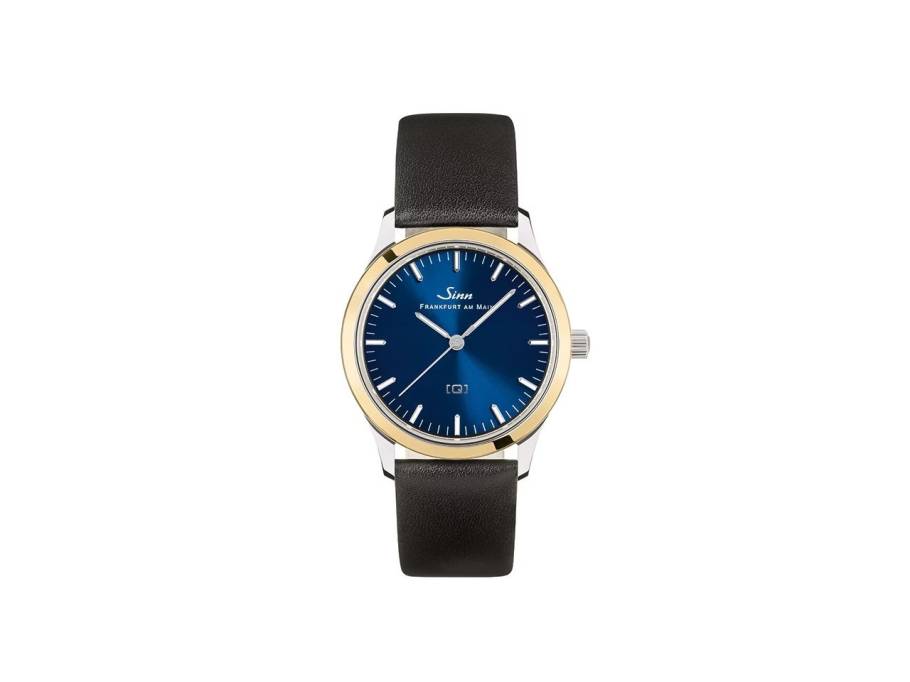 434 St GG B Quarz Edelstahl 34mm blaues Zifferblatt schwarzes Lederband