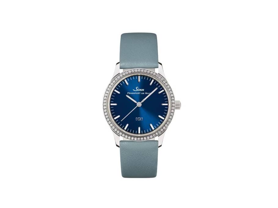 434 TW 68 WG B Quarz Edelstahl 34mm blaues Zifferblatt mit Brillanten blaues Lederband