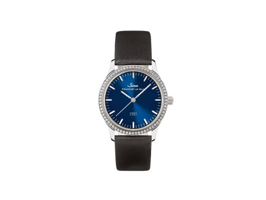 434 TW 68 WG B Quarz Edelstahl 34mm blaues Zifferblatt mit Brillanten schwarzes Lederband