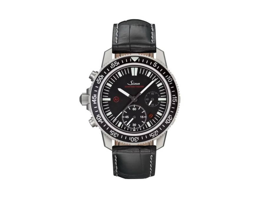 EZM 13.1 Einsatzzeitmesser Taucherchronograph Automatik Edelstahl 41mm schwarzes Zifferblatt schwarzes Lederband