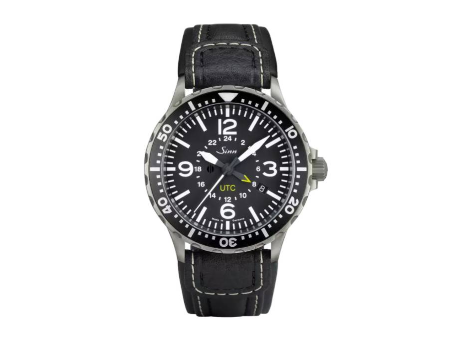 857 UTC Fliegeruhr Automatik Edelstahl 43mm schwarzes Zifferblatt schwarzes Lederband