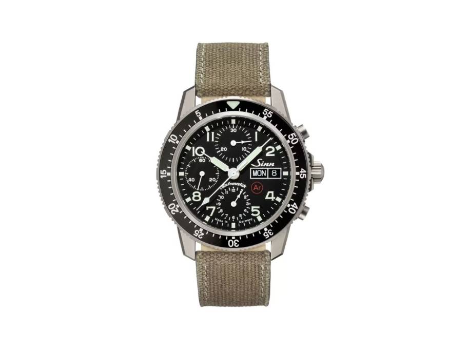 103 Ti Ar Automatik Edelstahl 41mm schwarzes Zifferblatt braunes Textilband