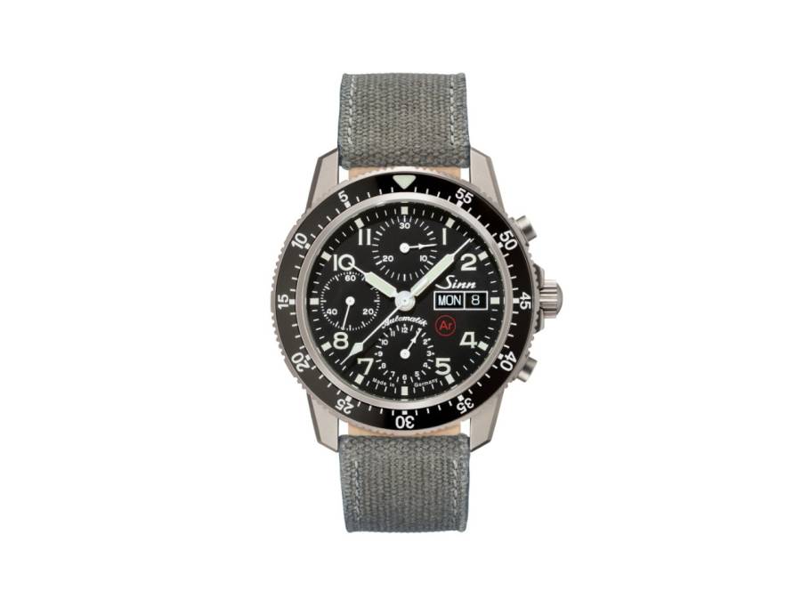 103 Ti Ar Automatik Edelstahl 41mm schwarzes Zifferblatt graues Textilband