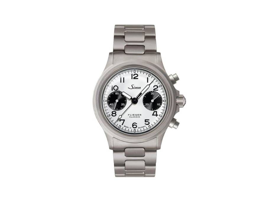 356 FLIEGER Klassik W Chronograph Automatik Edelstahl 38,5mm weißes Zifferblatt Metallband