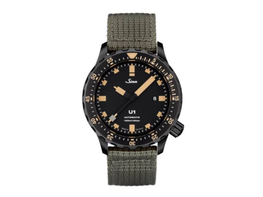 U1 S E Automatik U-Boot-Stahl 44mm schwarzes Zifferblatt grünes Textilband