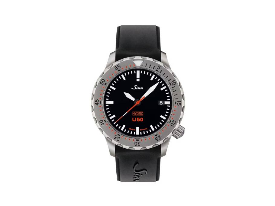 U50 HYDRO Taucheruhr Quarz U-Boot-Stahl 41mm schwarzes Zifferblatt schwarzes Silikonband
